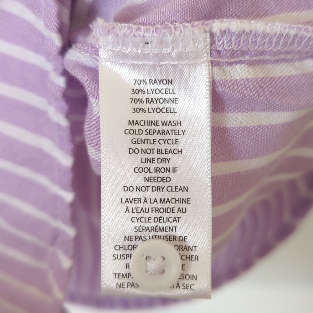Beach Lunch Lounge Striped Ruffled Short Sleeve Button Down Blouse Purple XS - Picture 5 of 10
